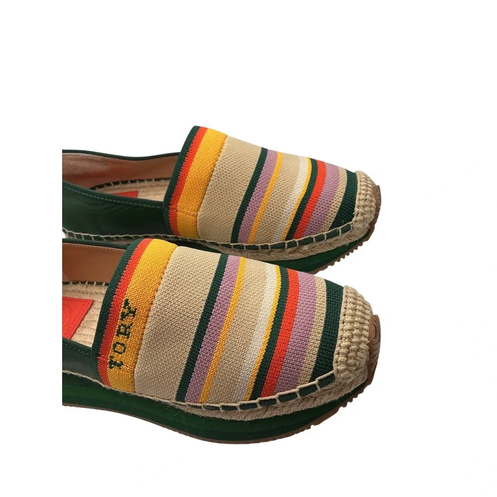 Tory Burch Multi-Color Striped Knit Platform Espadrille Shoes Green Womens‎ 6.5